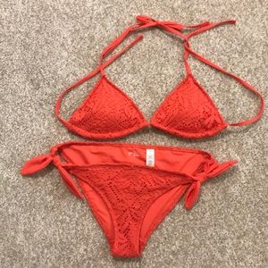 Aerie coral crocheted bikini top- medium